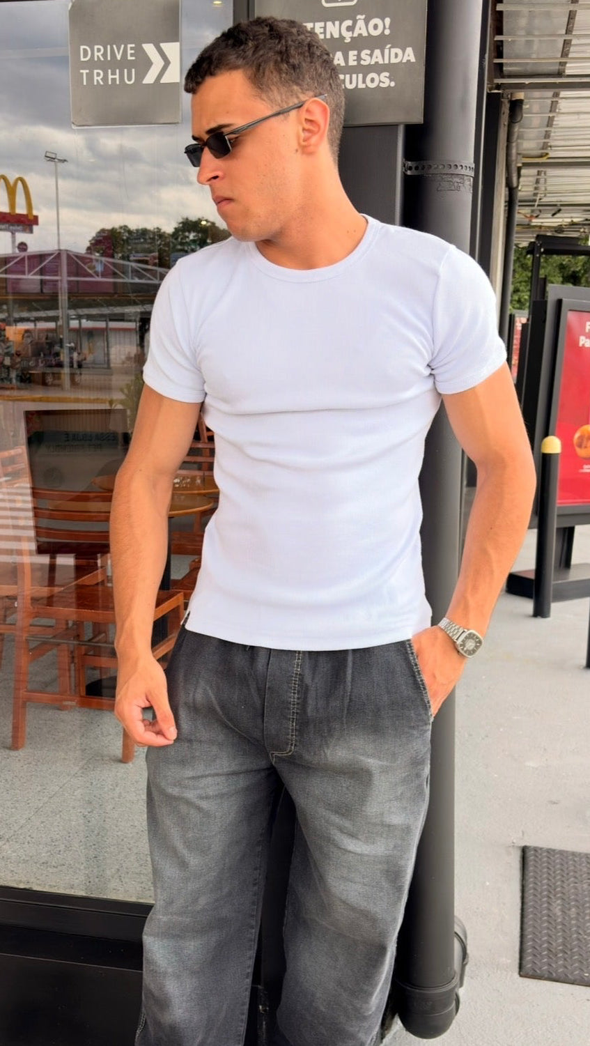 Camisa Canelada Branca Padrão Gringa