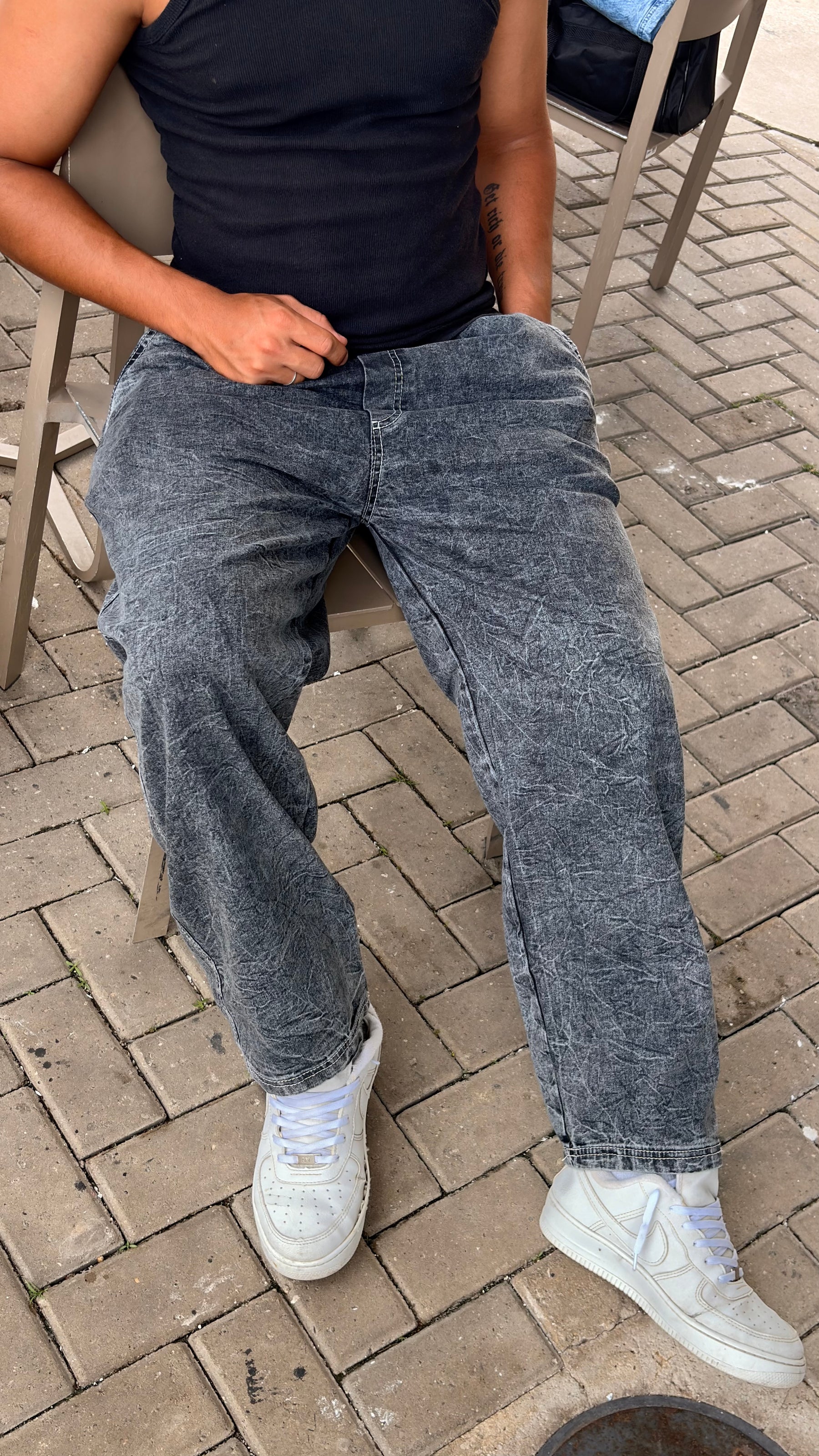 Calça Baggy Cinza Estonada