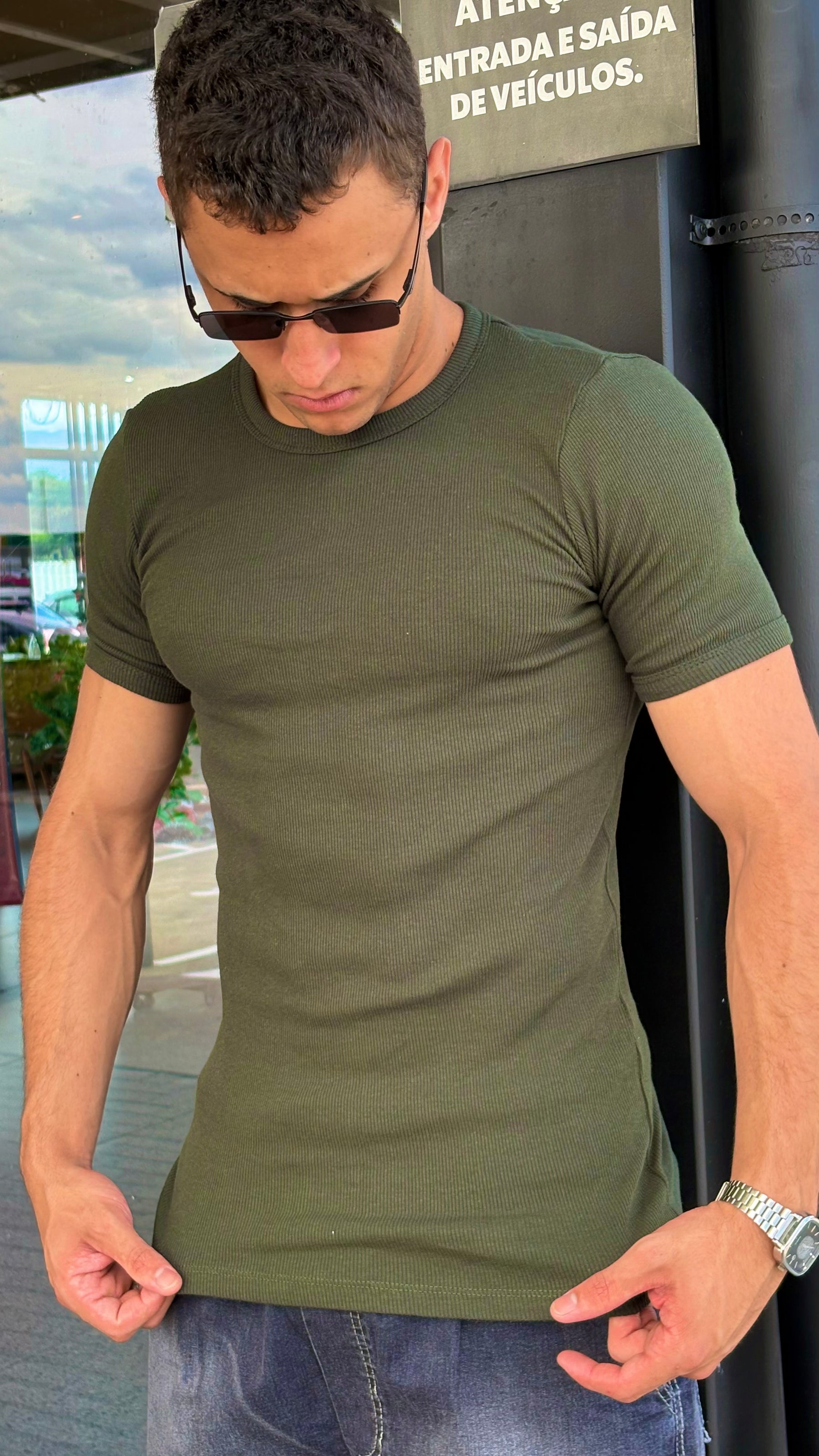 Camisa Canelada Verde Militar Padrão Gringa