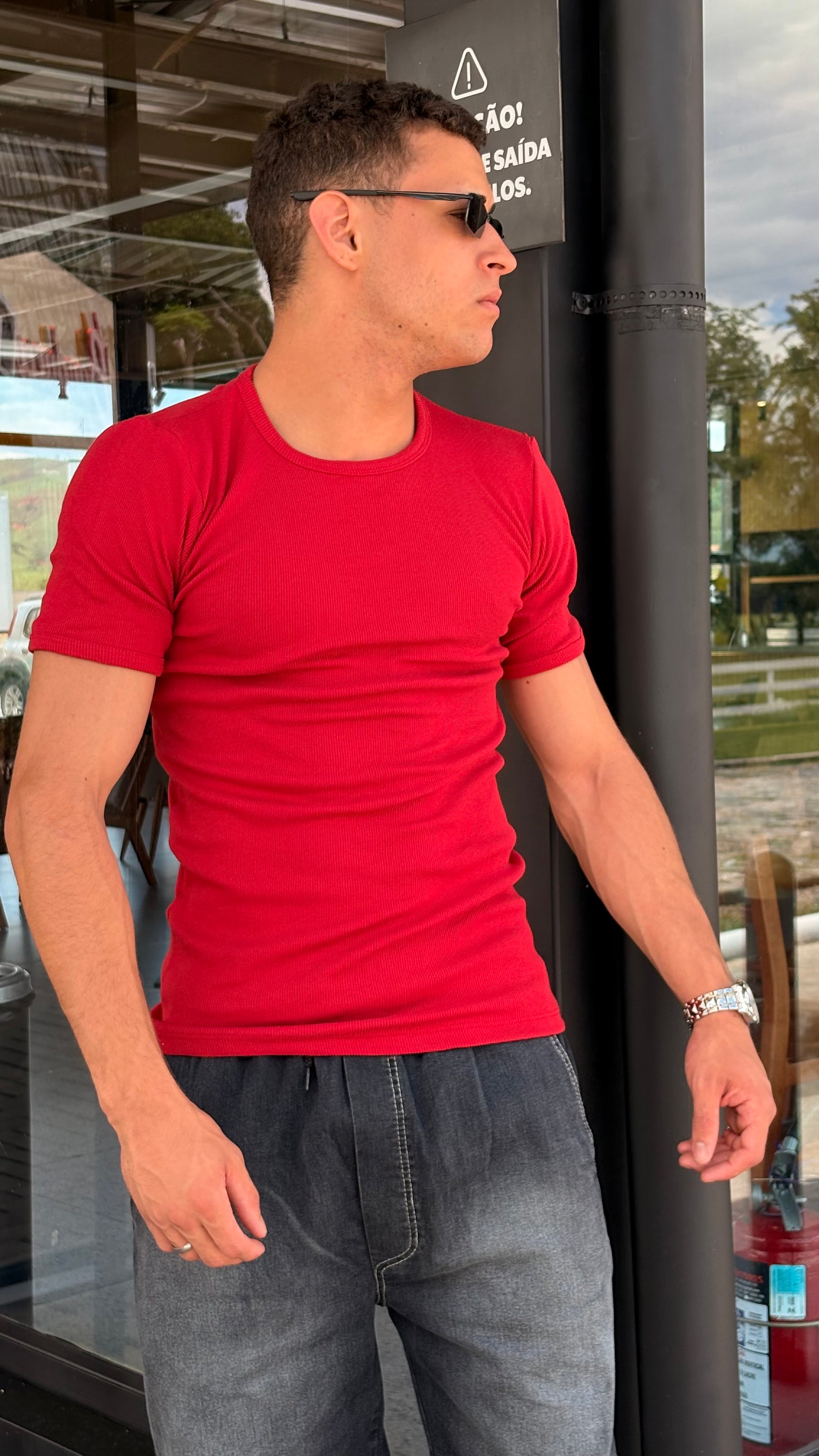 Camisa Canelada Vermelho Padrão Gringa