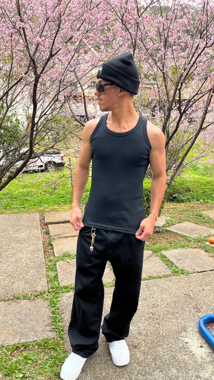 Regata Canelada Preta Padrão Gringa