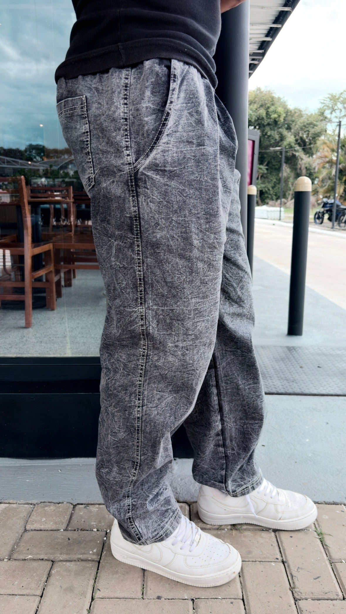 Calça Baggy Cinza Estonada